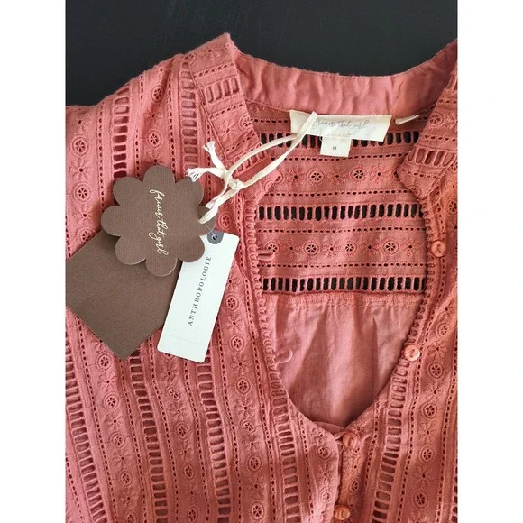 Anthropologie Forever That Girl Medium Eyelet Mini Dress Cotton Boho Cottage NWT - Picture 4 of 7